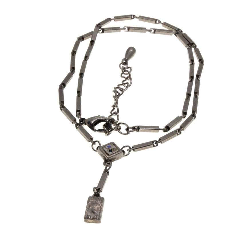 Pendant - Silver Tone Chain with Tubular Links. Diamond Shape & Oblong Rhinestones - ML3290