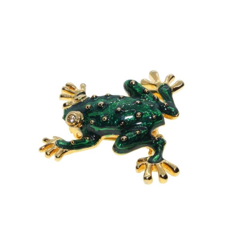 Brooch - Gold Tone Vintage Enamel Frog. Green & Gold Colour - ML3295