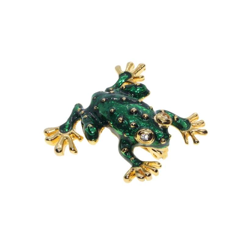 Brooch - Gold Tone Vintage Enamel Frog. Green & Gold Colour - ML3295