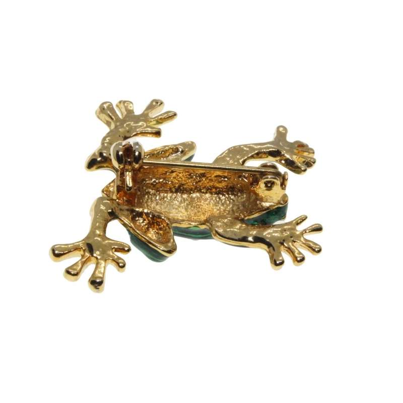 Brooch - Gold Tone Vintage Enamel Frog. Green & Gold Colour - ML3295