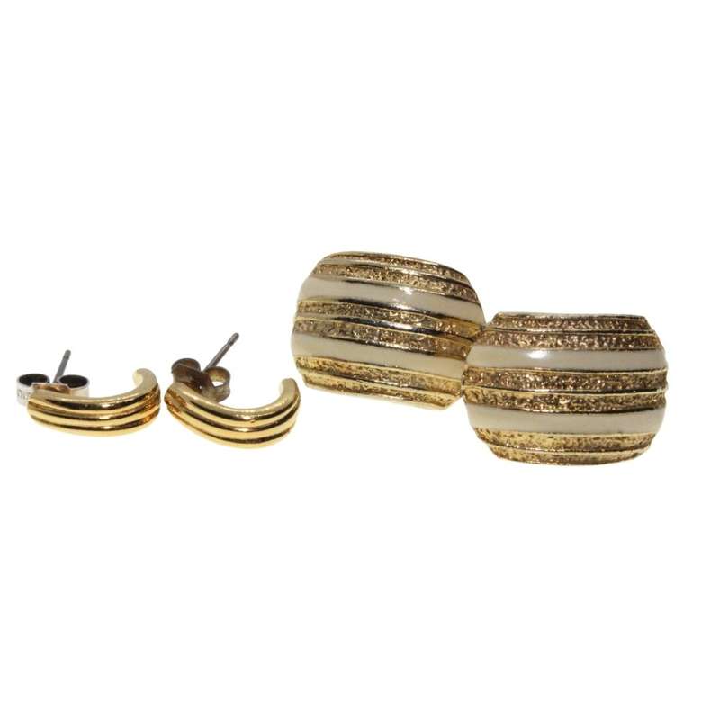 Earrings - Gold Tone x 2 Pairs Huggy Earrings. Pierced Ears - ML3297