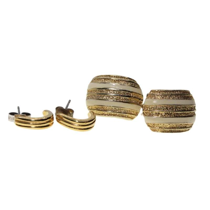 Earrings - Gold Tone x 2 Pairs Huggy Earrings. Pierced Ears - ML3297