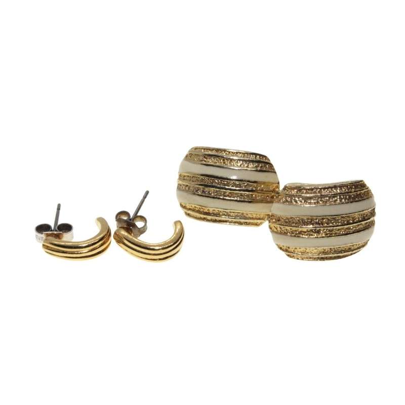 Earrings - Gold Tone x 2 Pairs Huggy Earrings. Pierced Ears - ML3297