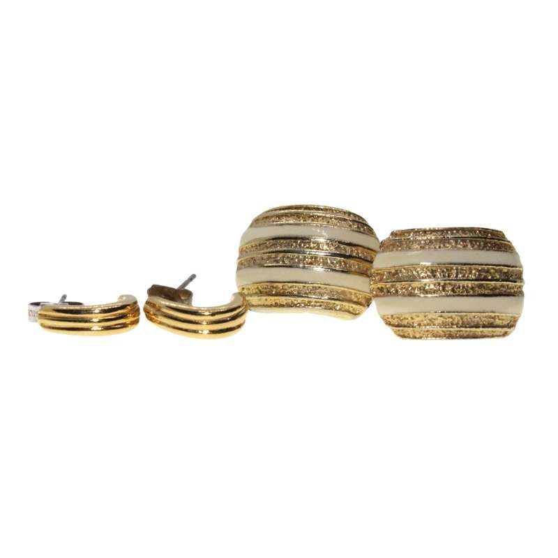 Earrings - Gold Tone x 2 Pairs Huggy Earrings. Pierced Ears - ML3297