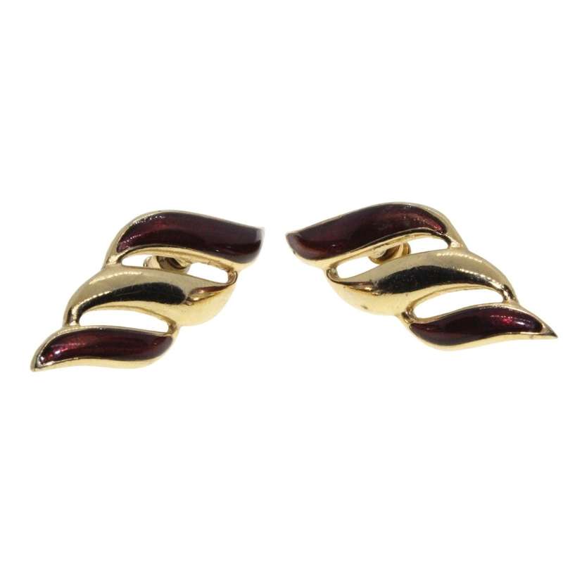 Earrings - Gold Tone with Plum Colour. 3 Tier for Pierced Ears - ML3298