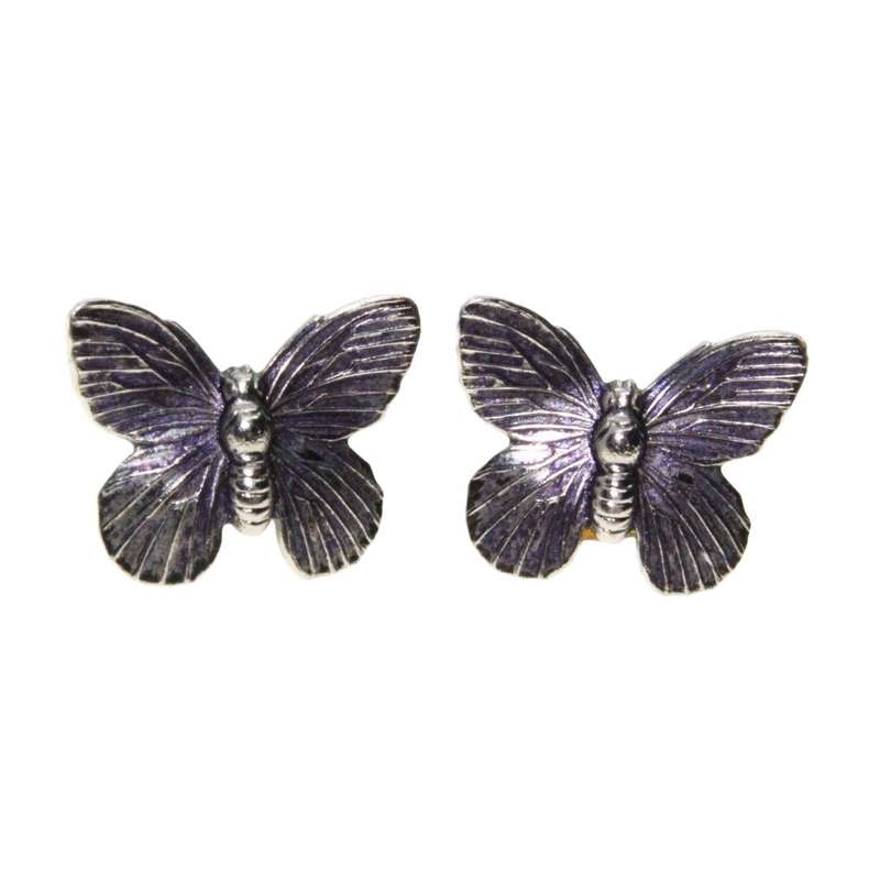 Earrings - Silver Tone Vintage Butterfly Earrings for Pierced Ears - ML3299