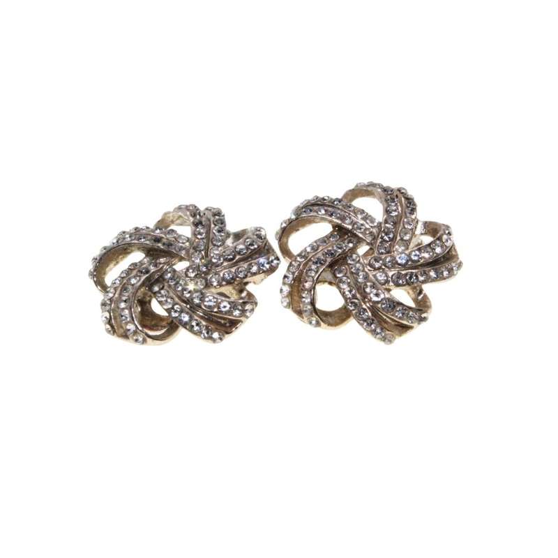 Earrings - Silver Tone Vintage Diamante Earrings. Clip Ons. Swirl Shape - ML3306