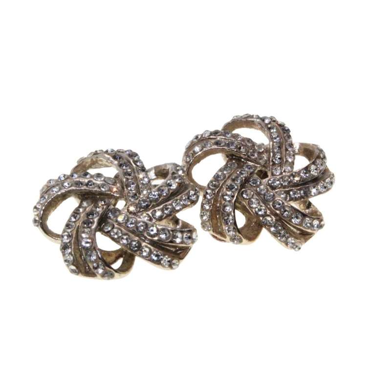 Earrings - Silver Tone Vintage Diamante Earrings. Clip Ons. Swirl Shape - ML3306