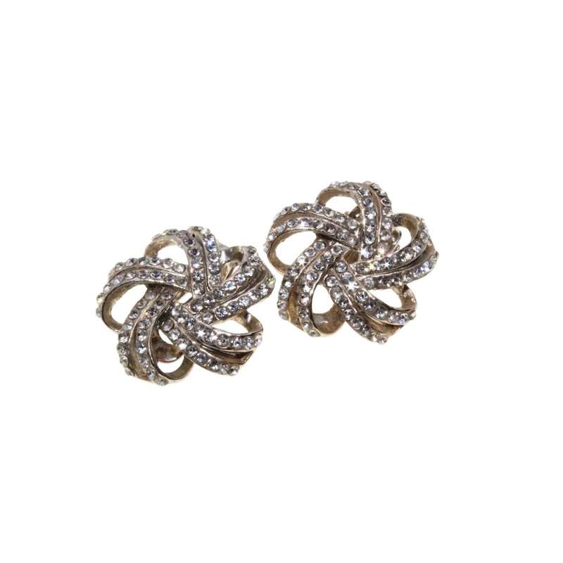 Earrings - Silver Tone Vintage Diamante Earrings. Clip Ons. Swirl Shape - ML3306