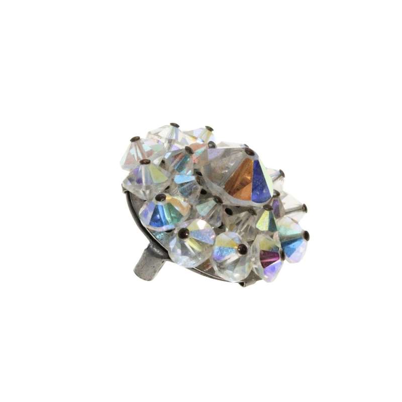 Brooch - Silver Tone Round Aurora Borealis Brooch. Beautiful Colours - ML3307