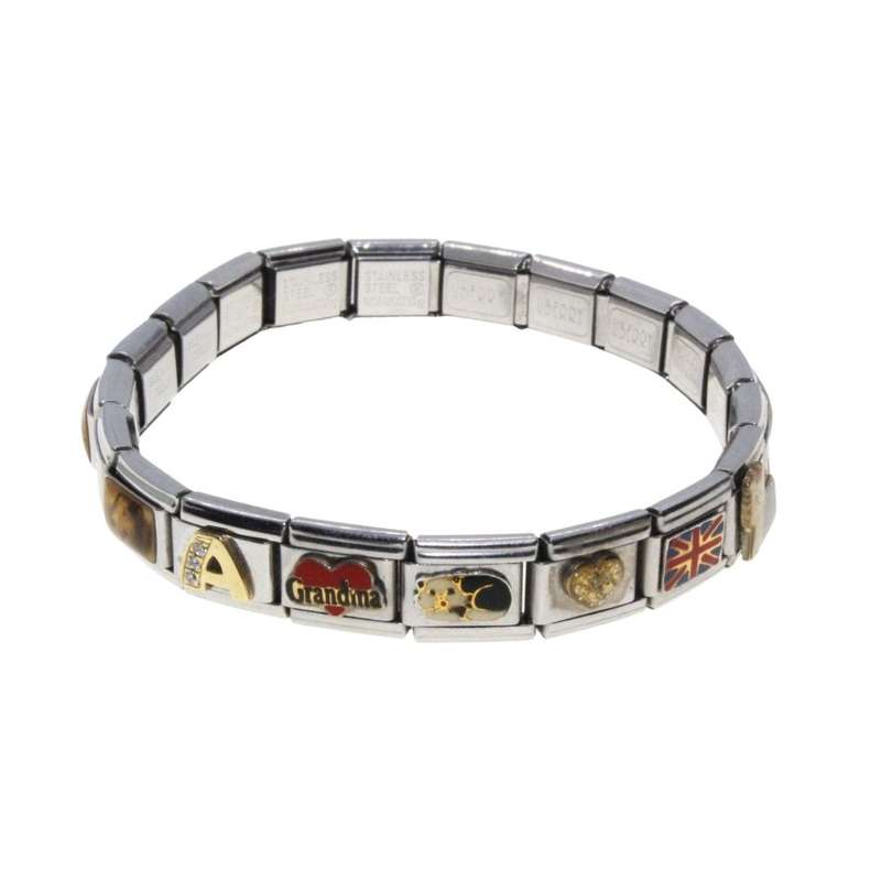 Bracelet - Stainless Steel Nomination Bracelet. 11 x Different Charms, 9 Plain Links - ML3311