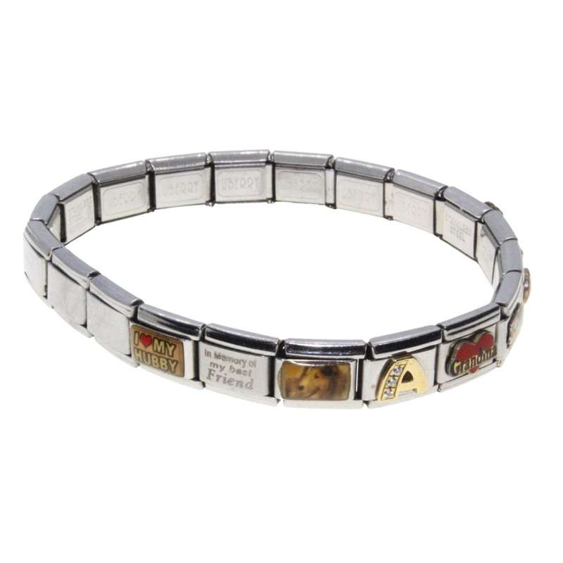 Bracelet - Stainless Steel Nomination Bracelet. 11 x Different Charms, 9 Plain Links - ML3311