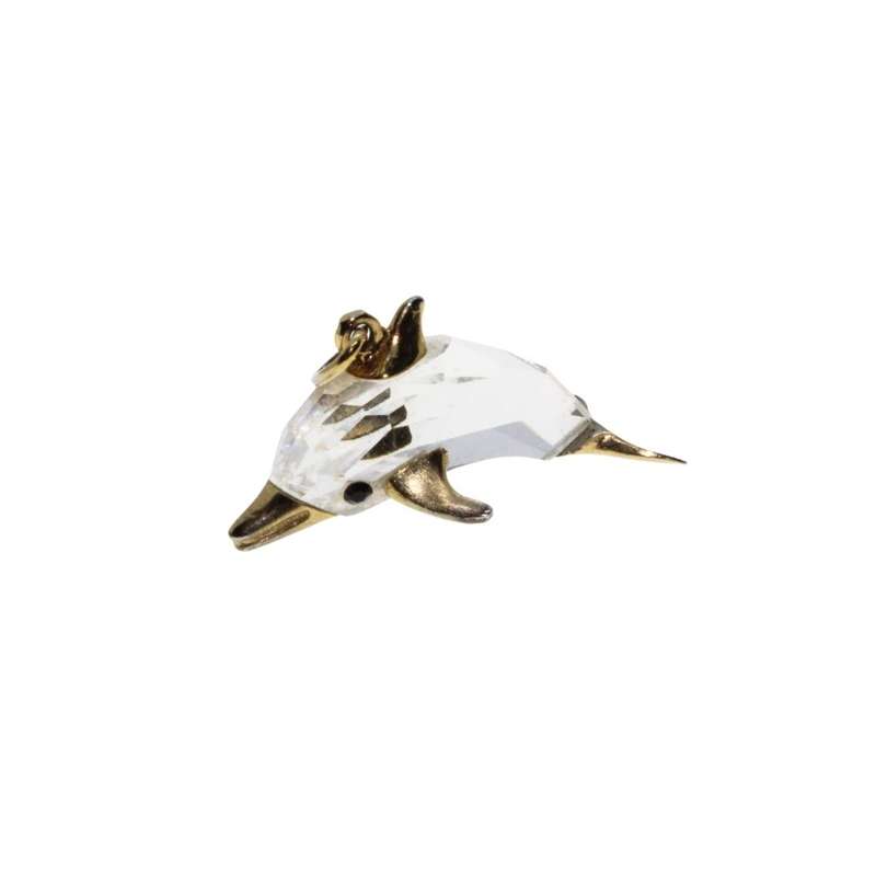 Pendant - Gold Tone Vintage Swarovski Crystal Dolphin - ML3314