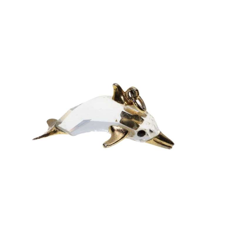 Pendant - Gold Tone Vintage Swarovski Crystal Dolphin - ML3314