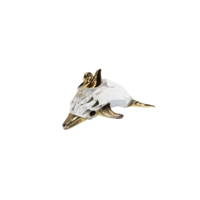 Pendant - Gold Tone Vintage Swarovski Crystal Dolphin - ML3314