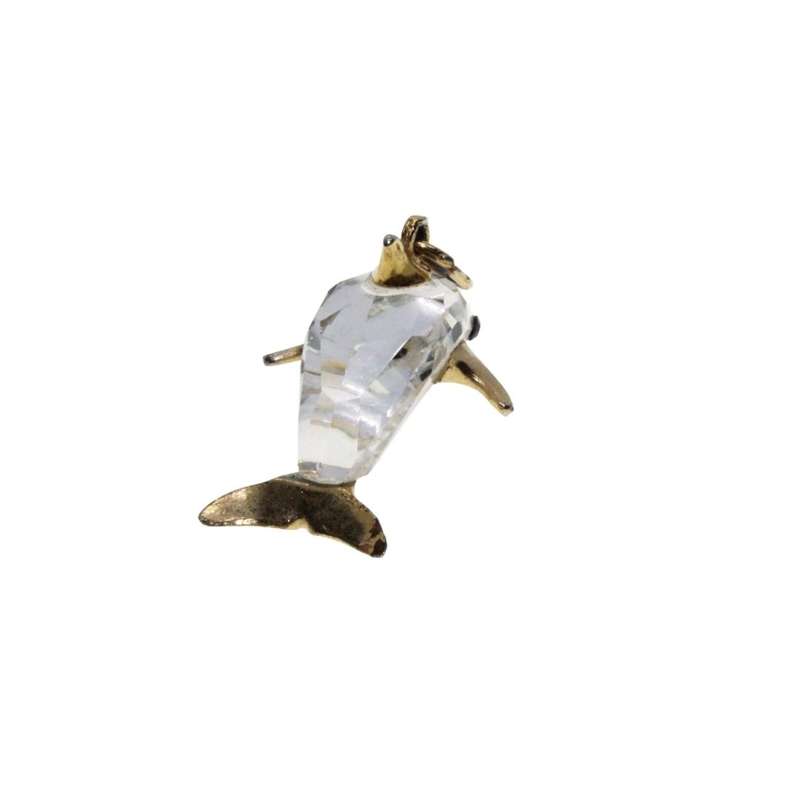 Pendant - Gold Tone Vintage Swarovski Crystal Dolphin - ML3314