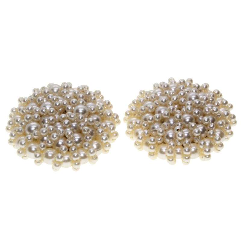 Earrings - Silver Tone Vinatge Faux Pearls set in round Cluster. Clip Ons - ML3315
