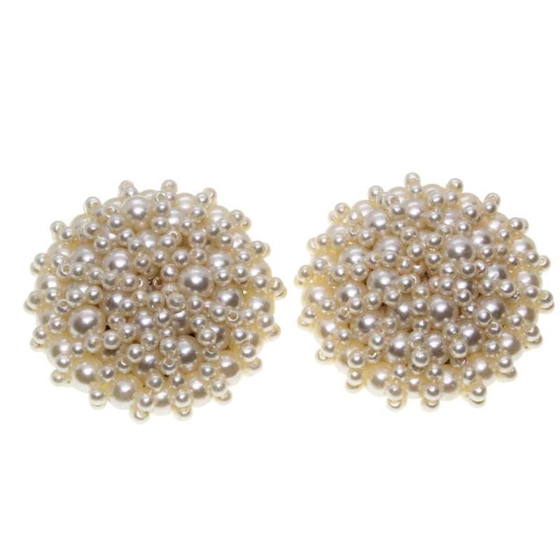 Earrings - Silver Tone Vinatge Faux Pearls set in round Cluster. Clip Ons - ML3315