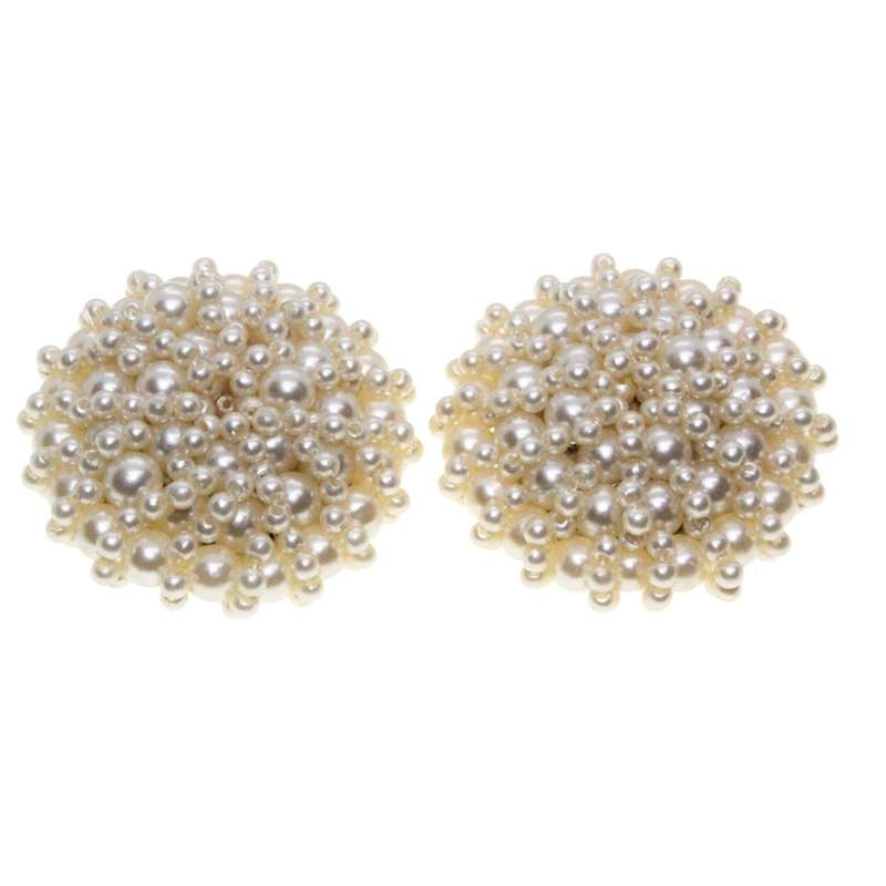 Earrings - Silver Tone Vinatge Faux Pearls set in round Cluster. Clip Ons - ML3315