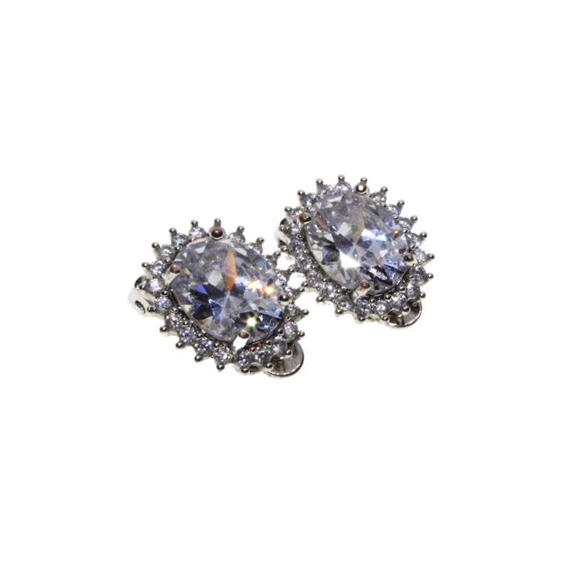 Earrings - Silver Tone Clip On Earrings. Large Clear Centre Stone with Diamantes - ML3316
