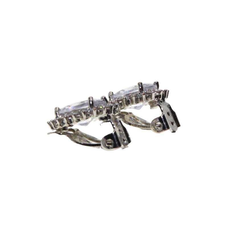 Earrings - Silver Tone Clip On Earrings. Large Clear Centre Stone with Diamantes - ML3316