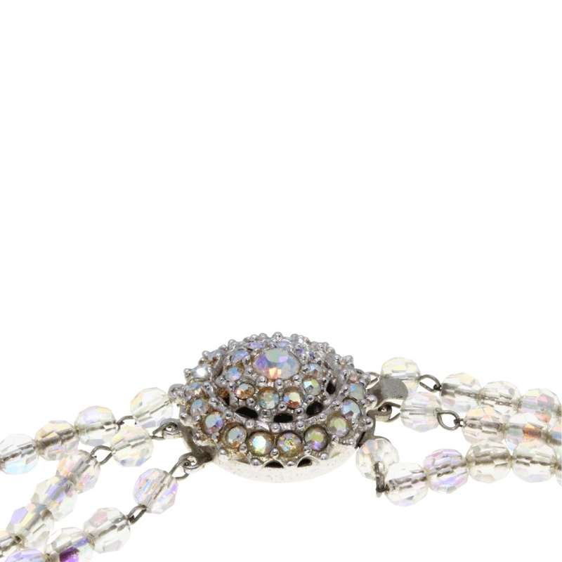 Necklace - Silver Tone Crystal 3 Strand Graduated Necklace. Beautiful large Crystal Clasp. - ML3317