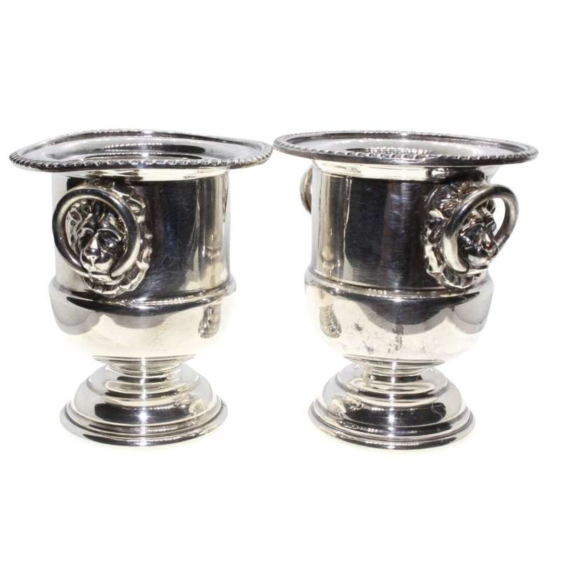 Antiques - Vintage Silver Plated  Lion Handle Toothpick Holders. Stamped Sheffield. - ML3323