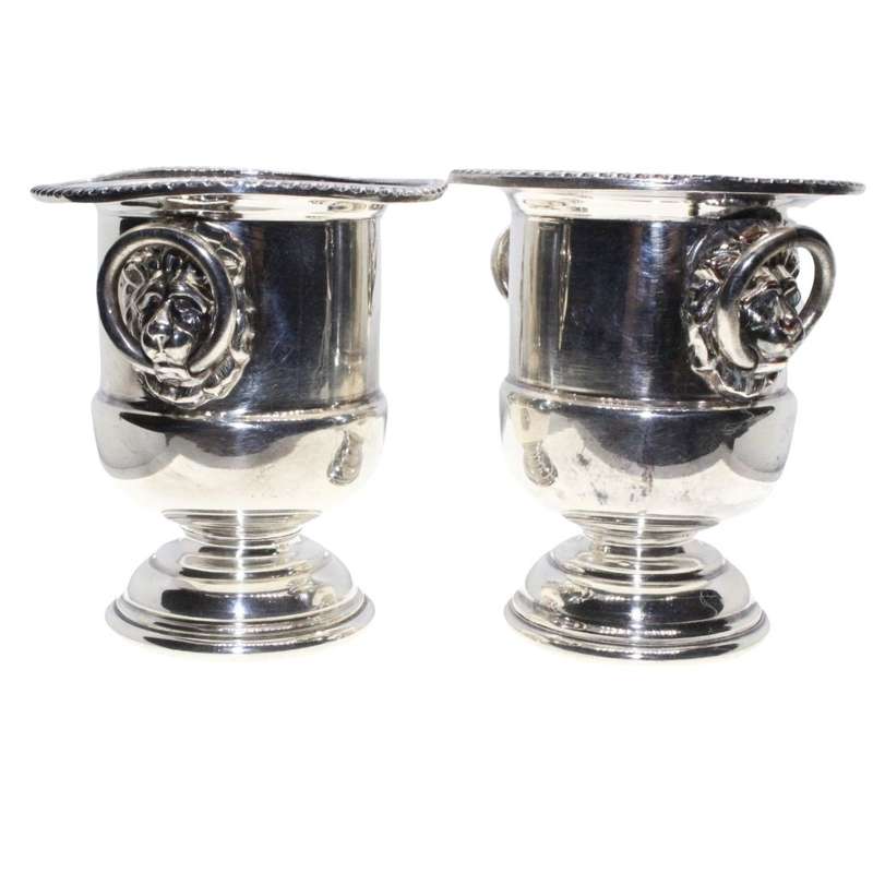 Antiques - Vintage Silver Plated  Lion Handle Toothpick Holders. Stamped Sheffield. - ML3323