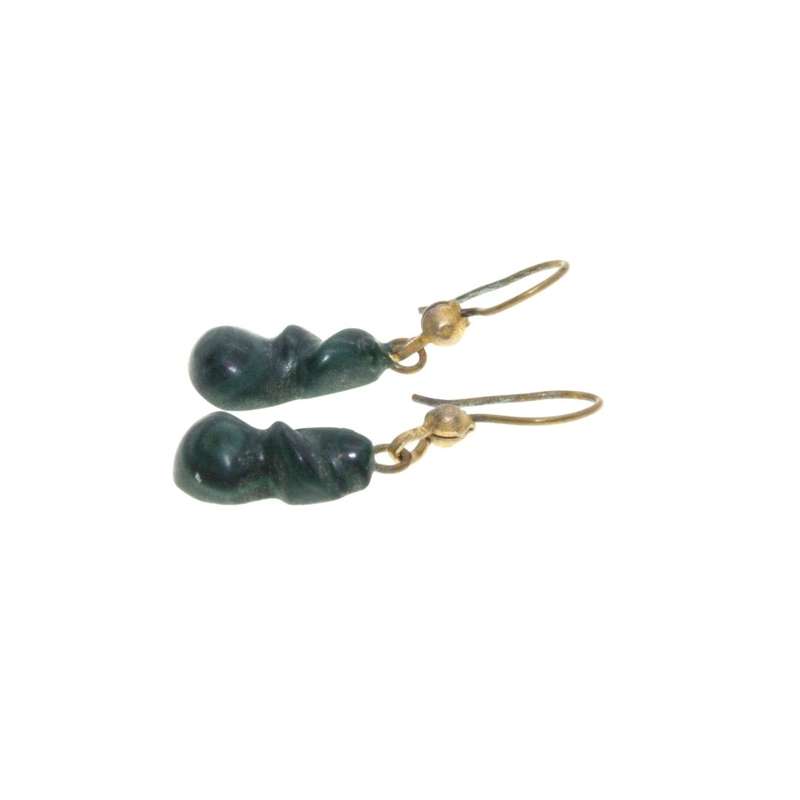 Earrings - Gold Tone Dangle Jade Colour Earrings for Pierced Ears - ML3324