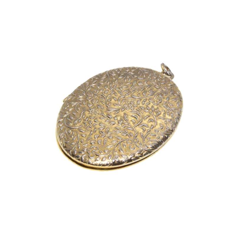 Pendant - Gold Tone Vintage Locket with Leaf Design - ML3326