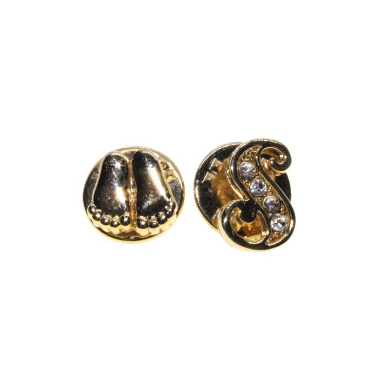 Tie Pins - Gold Tone Vintage One with an S initial with Diamantes. One with feet - ML3331