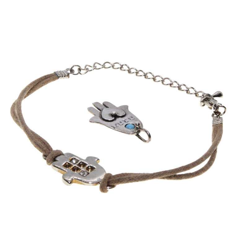 Judaica - Silver Tone. Hamsa Bracelet, Rhinestones. Hamsa Pendant Turquoise Stone. - ML3335