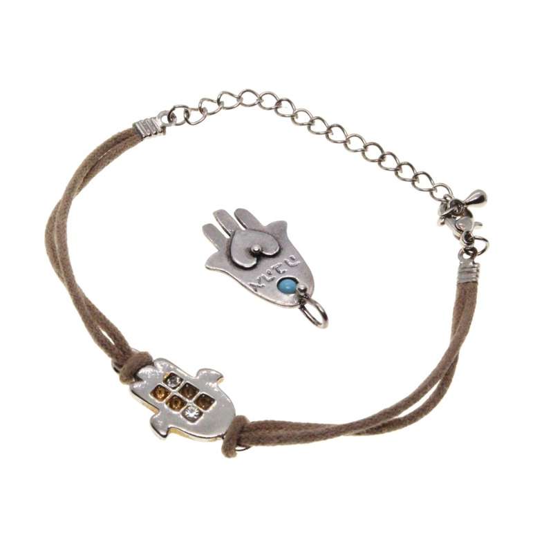 Judaica - Silver Tone. Hamsa Bracelet, Rhinestones. Hamsa Pendant Turquoise Stone. - ML3335