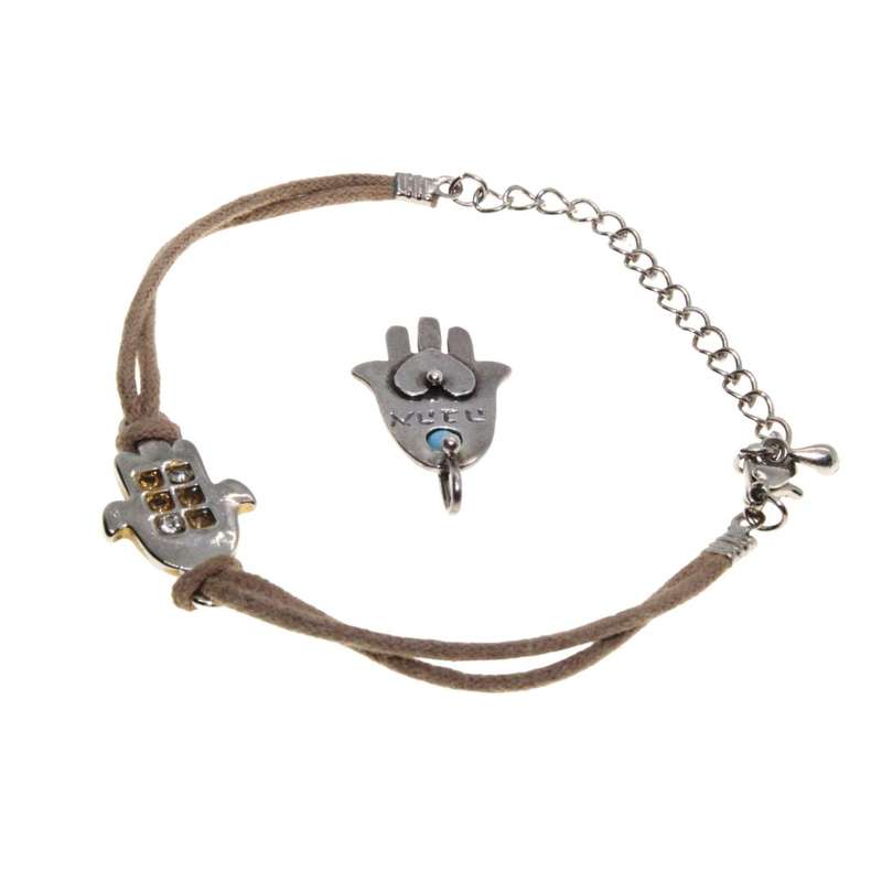 Judaica - Silver Tone. Hamsa Bracelet, Rhinestones. Hamsa Pendant Turquoise Stone. - ML3335