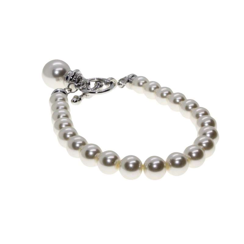 Bracelet - Silver Tone Vintage Faux Pearl Bracelet. T-Bar Clasp - ML3343