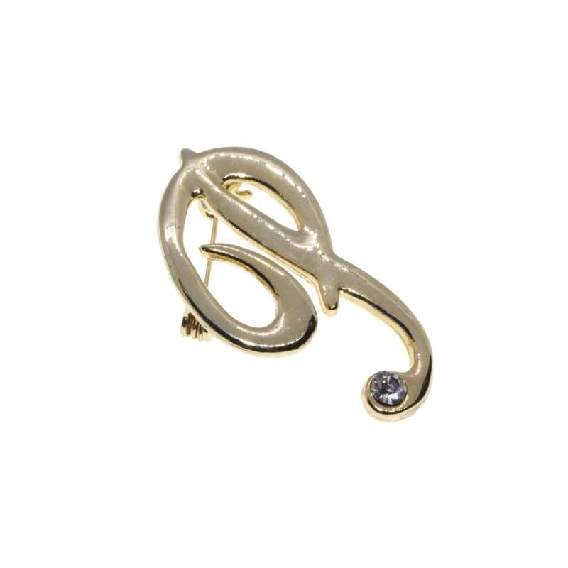 Brooch - Gold Tone Cursive Designed "P" with a Diamante at the bottom - ML3347