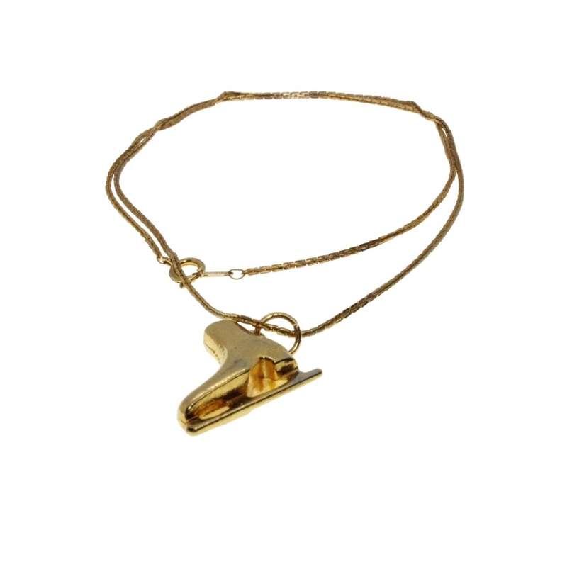Necklace - Gold Tone Chain with a Detailed Ice-Skating Boot Pendant - ML3349