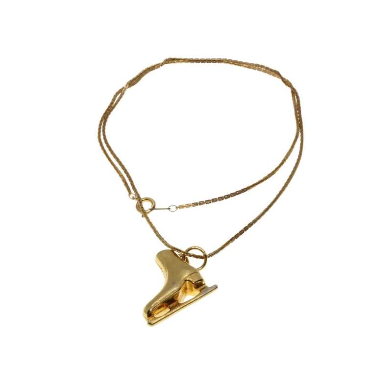 Necklace - Gold Tone Chain with a Detailed Ice-Skating Boot Pendant - ML3349