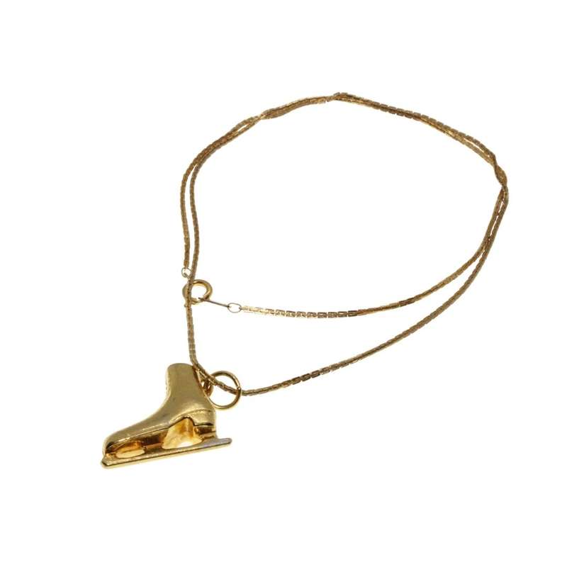 Necklace - Gold Tone Chain with a Detailed Ice-Skating Boot Pendant - ML3349