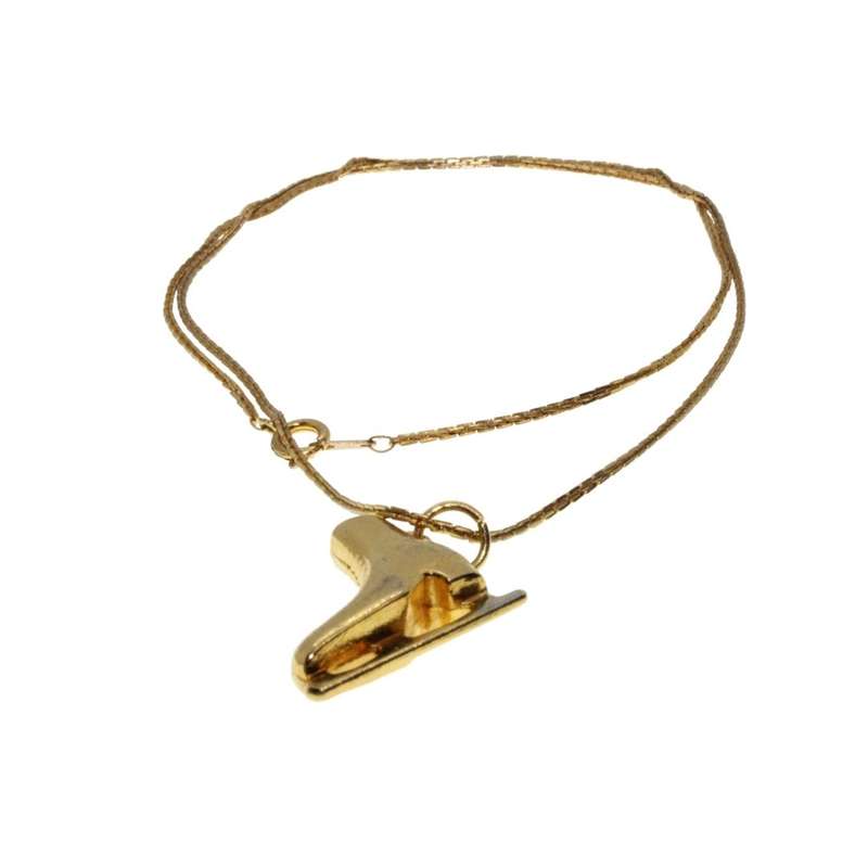 Necklace - Gold Tone Chain with a Detailed Ice-Skating Boot Pendant - ML3349