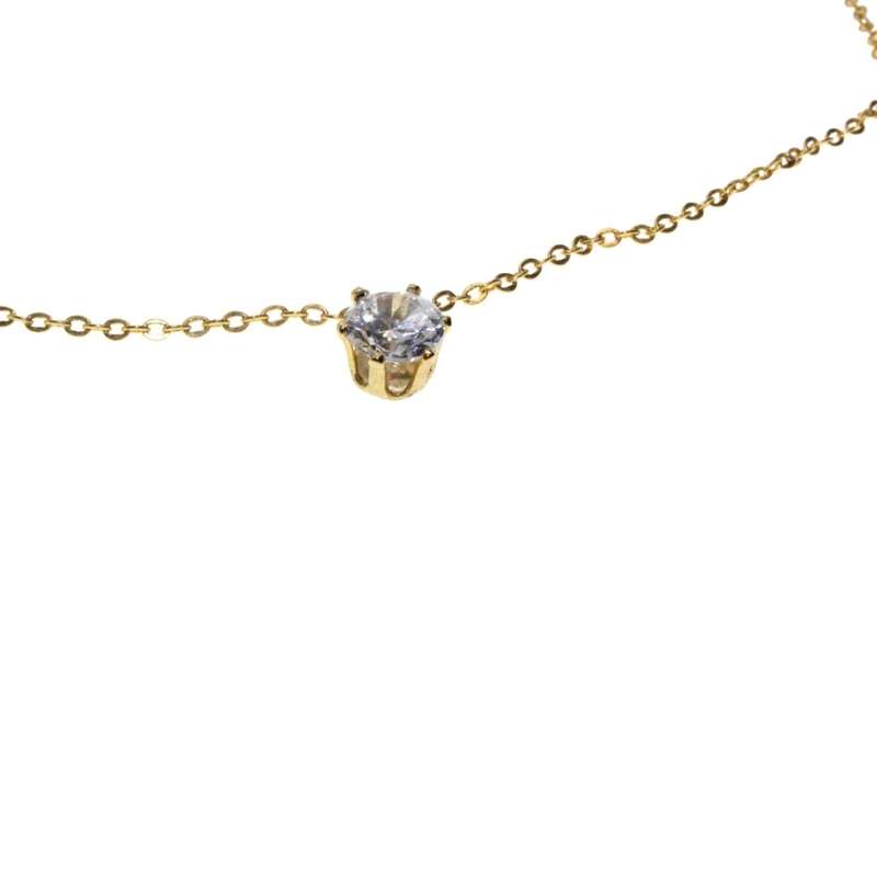 Necklace - Gold Tone Dainty Chain with a Beautiful Diamante Pendant - ML3350