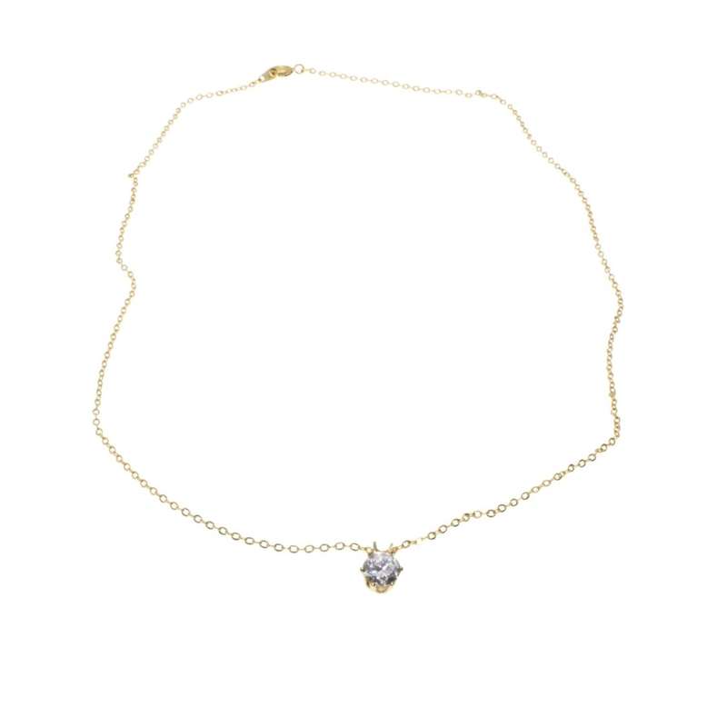 Necklace - Gold Tone Dainty Chain with a Beautiful Diamante Pendant - ML3350