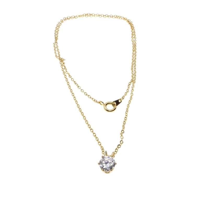 Necklace - Gold Tone Dainty Chain with a Beautiful Diamante Pendant - ML3350