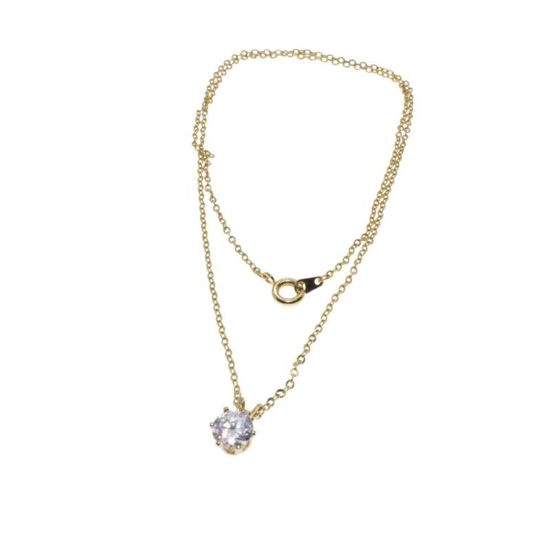 Necklace - Gold Tone Dainty Chain with a Beautiful Diamante Pendant - ML3350