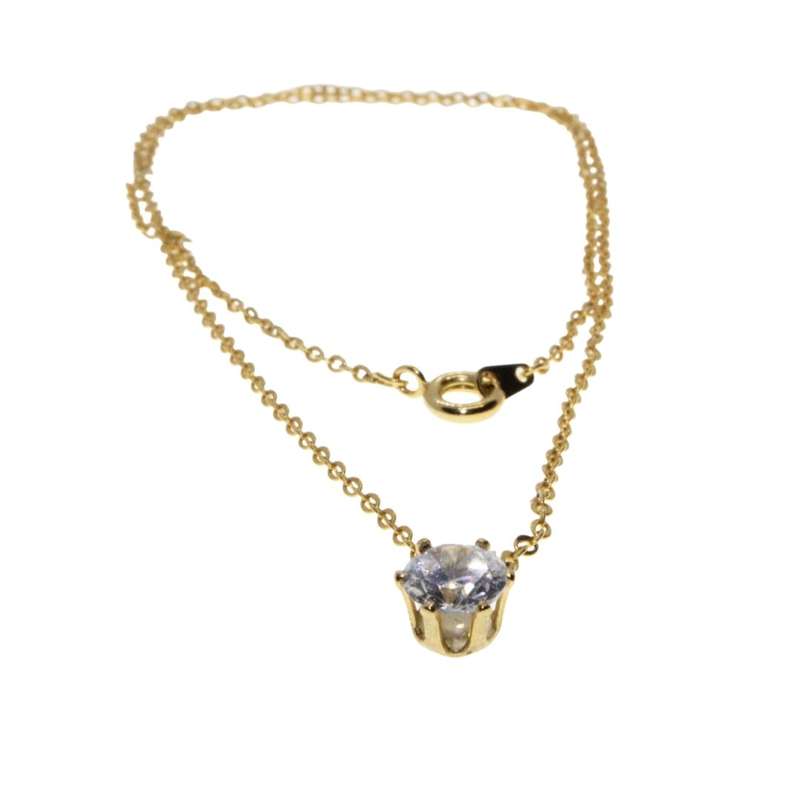 Necklace - Gold Tone Dainty Chain with a Beautiful Diamante Pendant - ML3350
