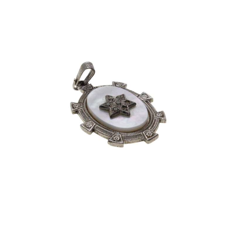 Pendant - Sterling Silver Vintage Star of David on Mother of Pearl. Sterling Silver Frame - ML3352