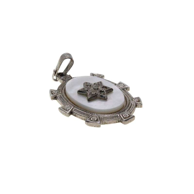 Pendant - Sterling Silver Vintage Star of David on Mother of Pearl. Sterling Silver Frame - ML3352