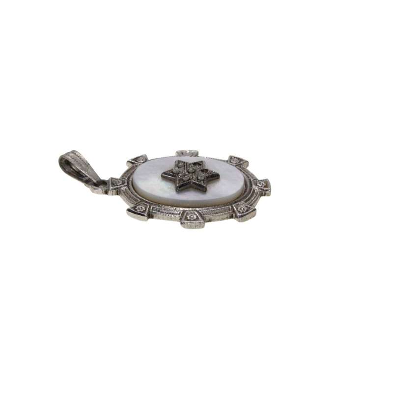 Pendant - Sterling Silver Vintage Star of David on Mother of Pearl. Sterling Silver Frame - ML3352