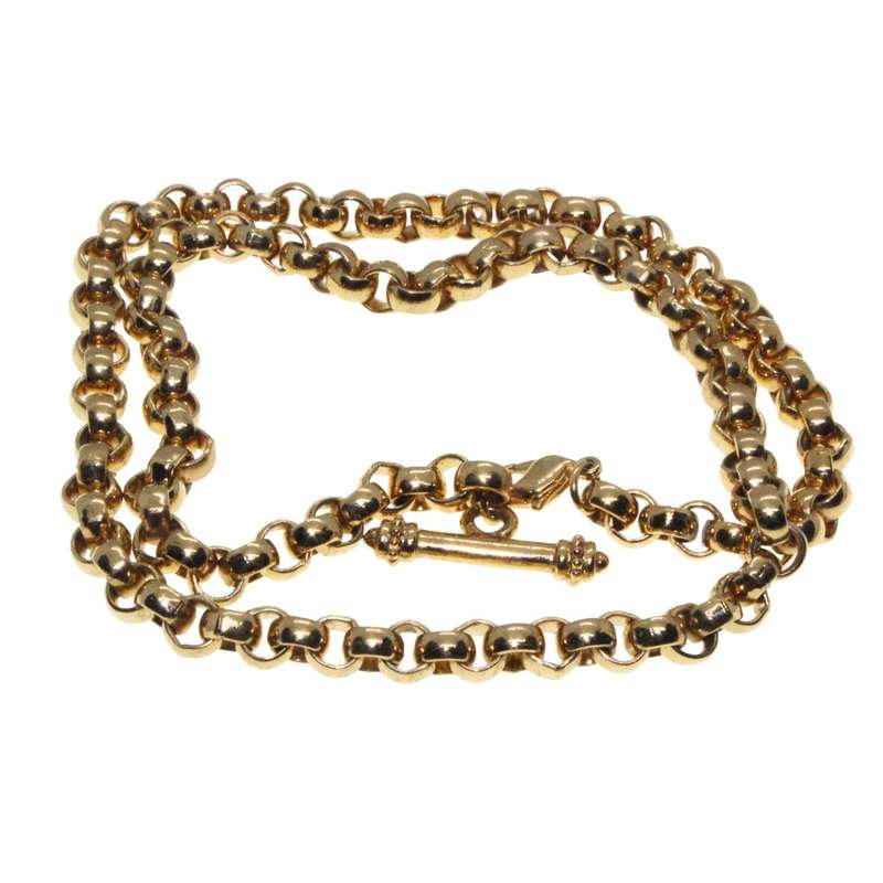 Necklace - Gold Tone Cuban Style Link Chain with T-Bar - ML3358