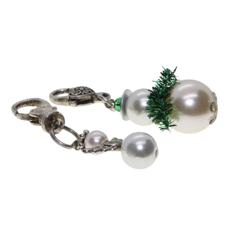 Keyring - 2 x Silver Tone Keyrings. Angel & Snowman with Green Tinsel - ML3359